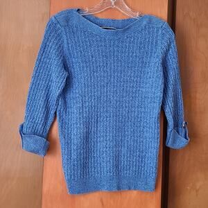 Womens Karen Scott Blue Cotton Knit Sweater Medium 3/4 Sleeve Classic